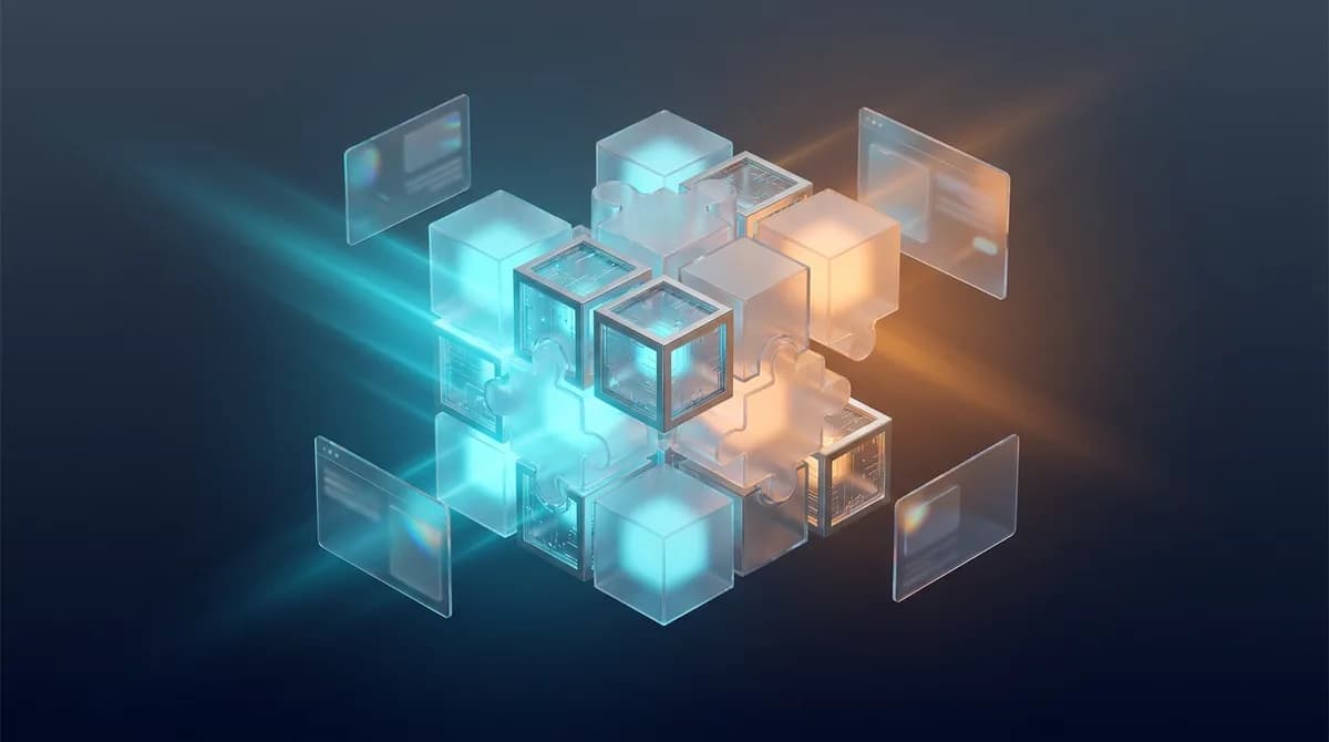 Illustration abstraite de pièces de puzzle connectées symbolisant les familles de solutions Twinty