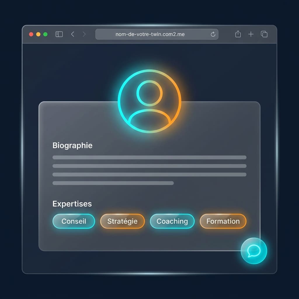 Mockup d'une page Twin publique sur com2.me