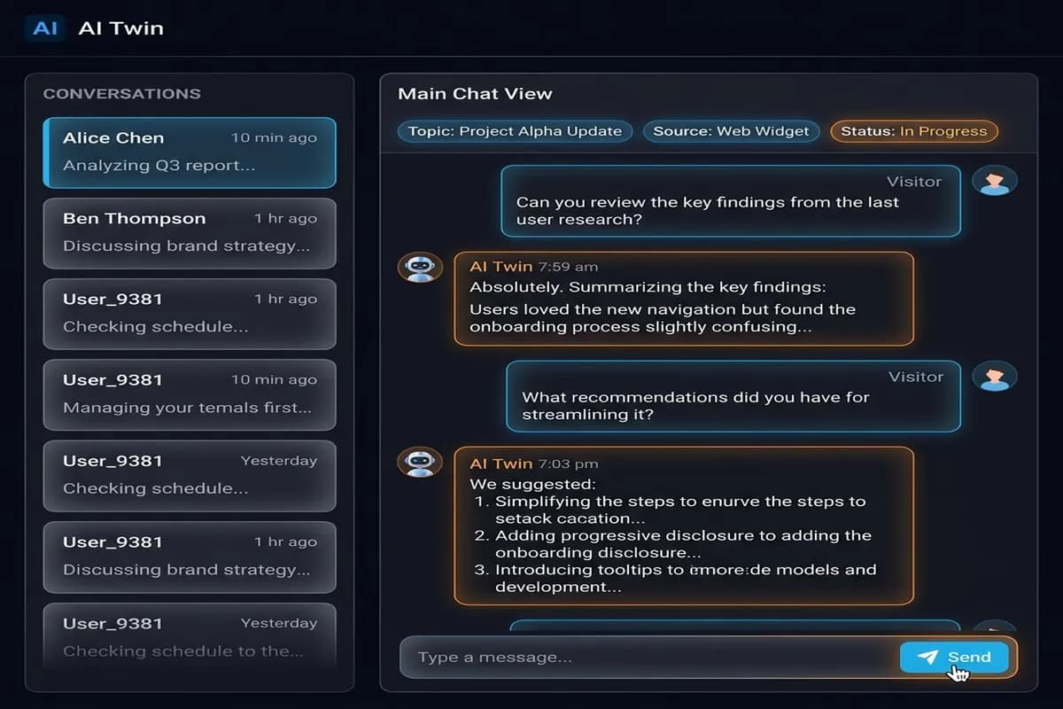 Capture d'écran de l'historique des conversations avec contexte et messages