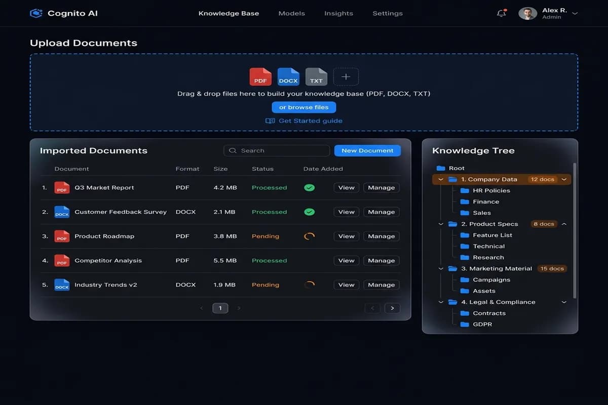 Capture d'écran de l'interface d'import de documents dans la base de connaissances Twinty